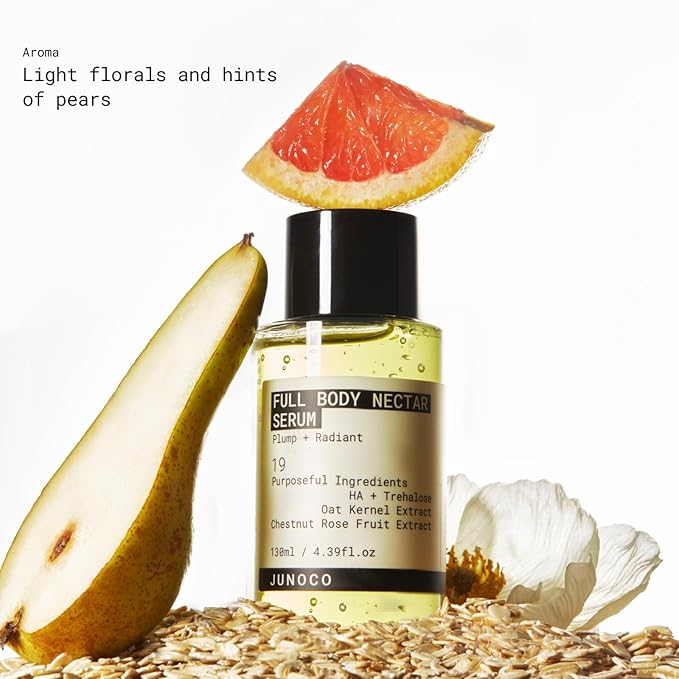 JUNO & Co. Full Body Nectar Serum – Lightweight Hydrating Body Serum with Hyaluronic Acid, Oat Kernel & Chestnut Rose Extracts, Fast-Absorbing Gel Texture, 130 ml / 4.39 fl oz.