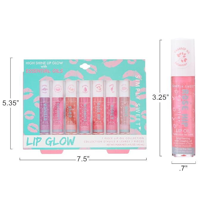 7pc High Shine Lip Glow Oil Collection - Hydrating Roll-On Rollerball Lip