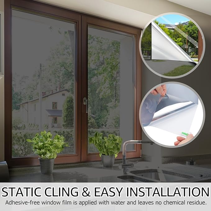 HIDBEA One Way Privacy Window Film, Black Silver, 45.3 x 157.5 Inch