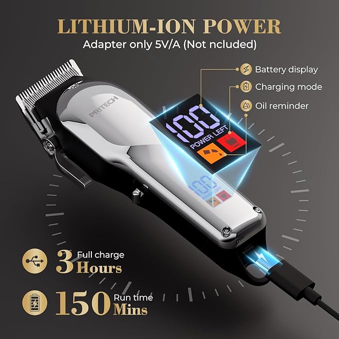 PRITECH Barber Hair Clippers for Men, Professional Barber Clippers and Trimmer Set, Mens Cordless Hair Clippers for Barbers Haircut Kit