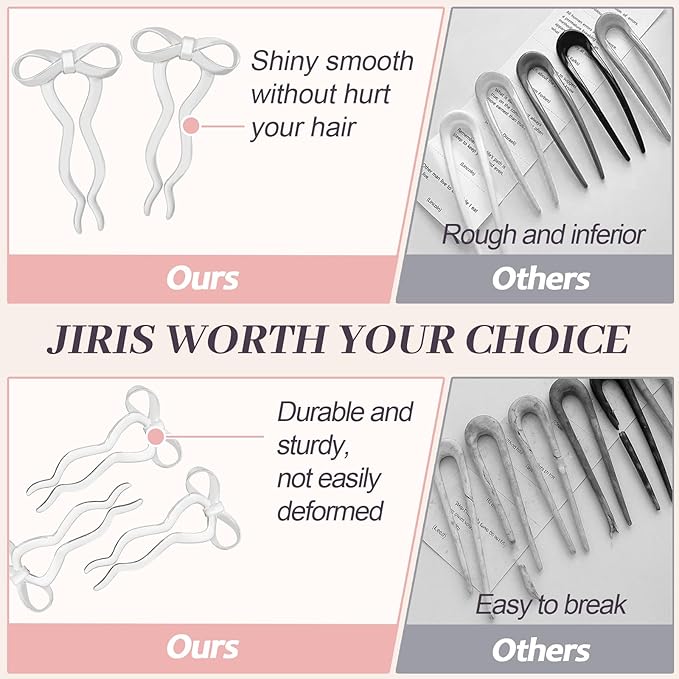 JIRIS 2PCS 5.5Inch Bow French Hair Pins Large U-Shaped Pins for Women and Girls Fashion Metal Hair Pin French Twist Hair Pins for Buns, Updos,Stylish and Functional(set5-silver)