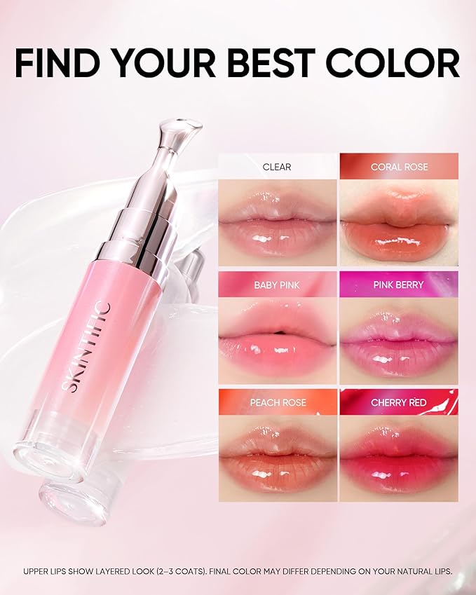 Hydrating Brightening Lip Serum, Smooth Tinted Lip Stain, Plumping Lip Gloss with Polypeptide Squalane, Moisturizing Balms, Brighten Dark Lips, Korean Beauty Makeup (04 Pink Berry)