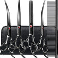 TINMARDA Dog Grooming Kit, Titanium Black Stainless Steel Dog Grooming Scissors with Curved Shears, Black Finger Rings - 5 Piece Sharp Durable Pet Shears for Dogs Cats At Home Salon-Quality Grooming
