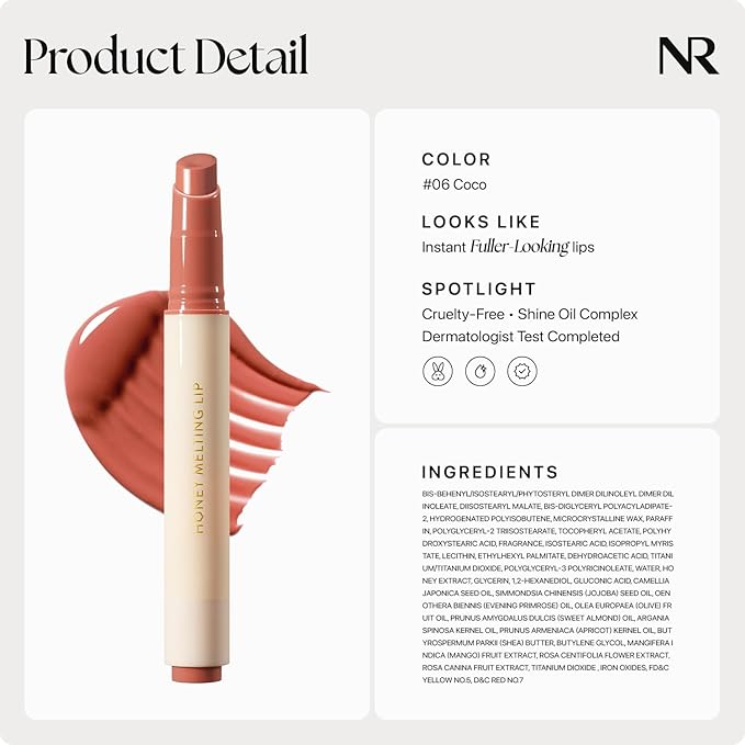 Nature Republic HONEY MELTING LIP (06 COCO) | SOFT LIP STICK, Hydrating Gloss, Moisturizing balms, Sheer tint, Shine & Glowy Finish, korean make up