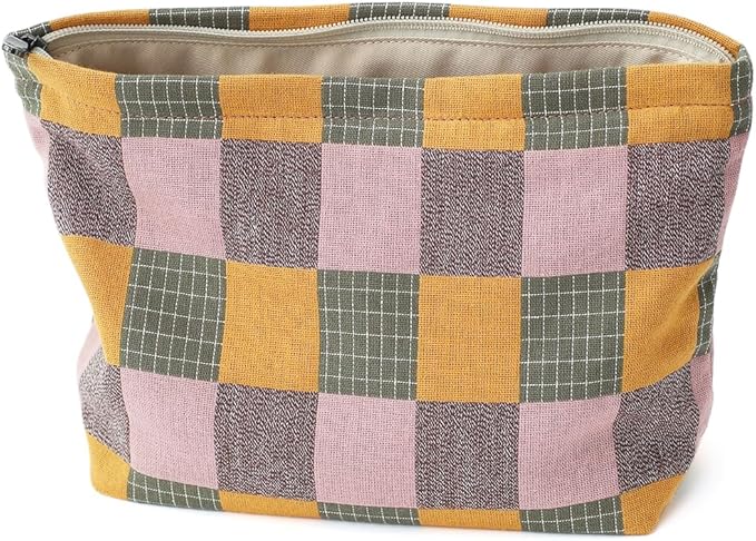 BBORGDC Plaid Cloth Makeup Bag - Large Capacity Travel Cosmetic Pouch & Toiletry Organizer with Zipper, Stylish Make Up Organizer for Daily Use,Gift for Women