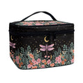 Drydeepin Dragonfly Floral Moon Pattern Makeup Bag Travel Cosmetic Bag with Zipper and Handle Portable Large Capacity Toiletry Case for Women Ladies Travel Accessories