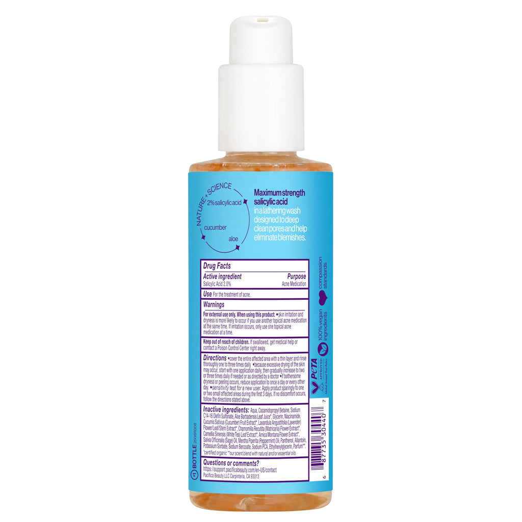Pacifica Acne Defense Face Wash - Deep Pore Purifying Face Cleanser - w/ 2% Salicylic Acid, Pore Reducing Niacinamide & Inflammation Reducing Cucumber - for Sensitive Skin Vegan Dermatologist Tested