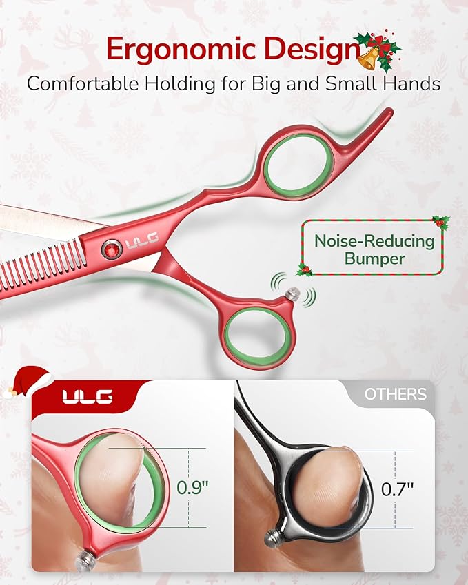 ULG 6.5" Hair Thinning Scissors, Japanese Stainless Steel, Professional Texturizing Shears, Barber’s 30-Tooth Blending Thinner for Stylist & Home Use, Gifts for Women Men Family Red