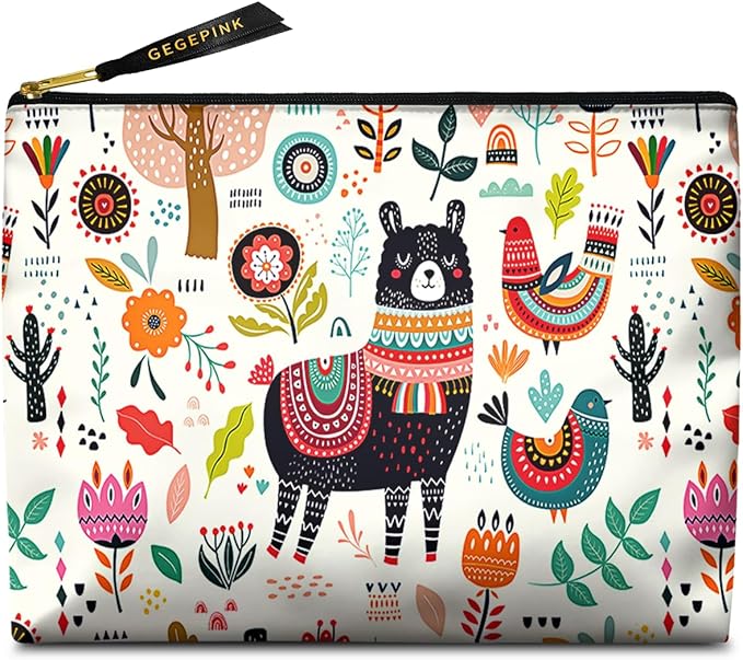 GEGEPINK Cute Makeup Bag for Purse Waterproof Cosmetic Bags for Women Funny Smooth Zipper Travel Toiletry Pouch 10X8 Inches-Creamy Alpaca Makeup pouch