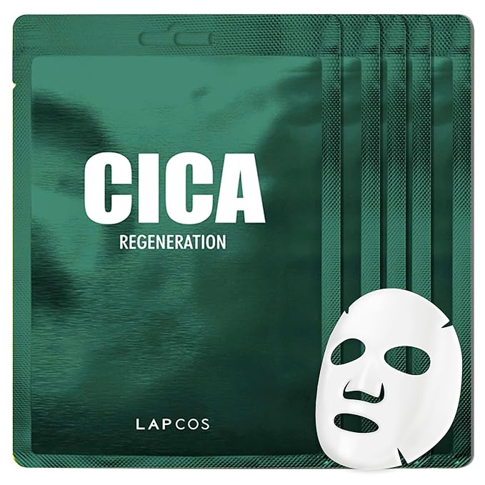 LAPCOS K Beauty Cica Sheet - Regenerating & Soothing Face Mask (Pack of 5)