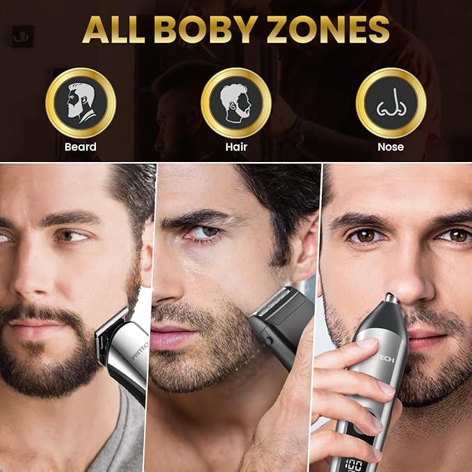PRITECH Cordless Beard Trimmer for Men, 3-in-1 Grooming Kit, USB Charging