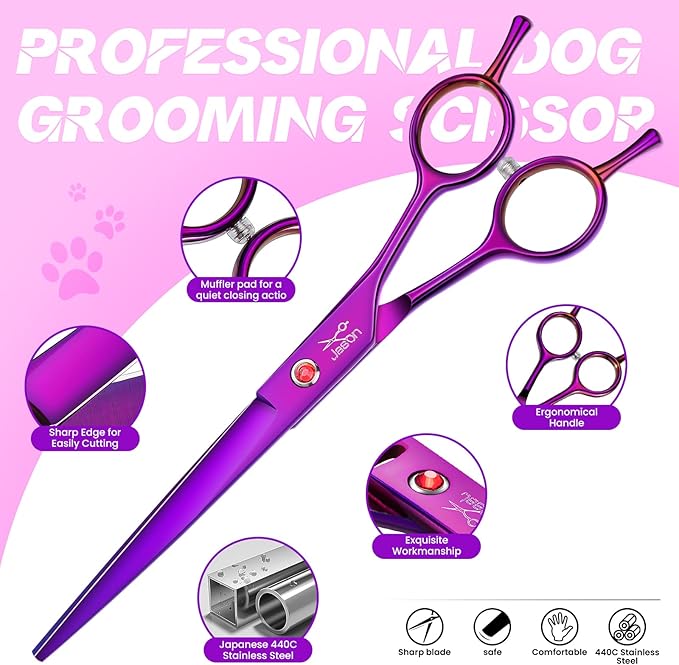 JASON Dog Grooming Scissors Set - 7 in 1 Professional Pet Sharp Shears Kit