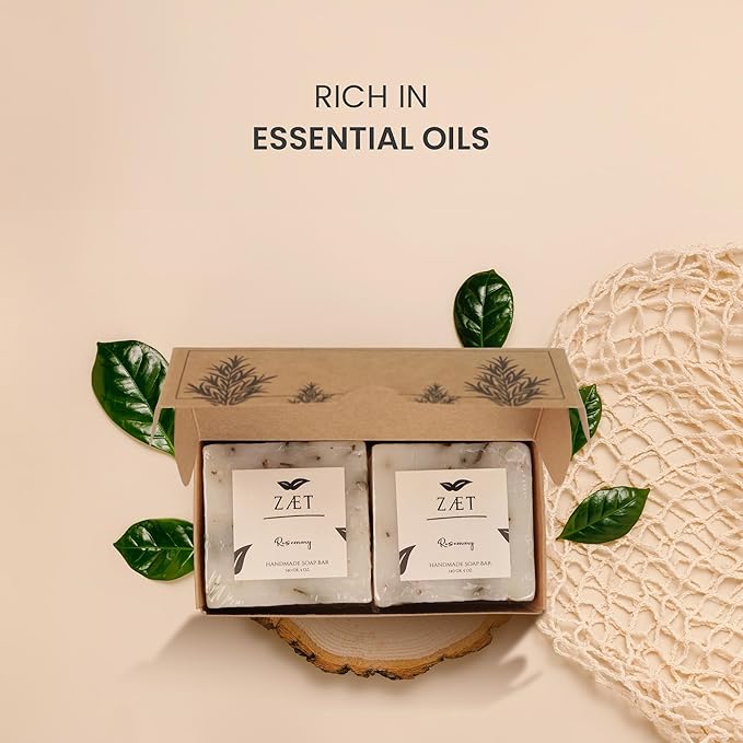 ZÆT 2-Pack Rosemary Bar Soap – Made with Non-Toxic Ingredients - Luxury Handmade Soap Bar for Face, Body and Hands - Gently Cleanses and Hydrates All Skin Types- For Men and Women