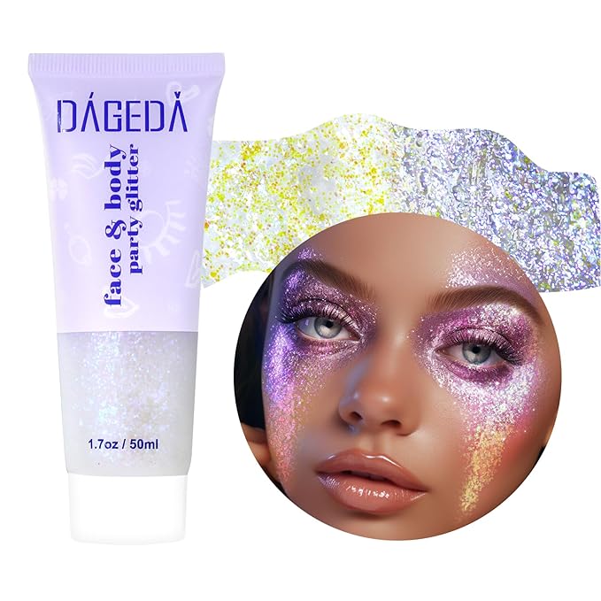 DAGEDA Mystic Purple Body Glitter Gel, Sparkly Hair Face Glitter Makeup
