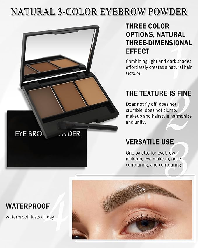 Eyebrow Powder Kit,3 Color Eye brow Tinting Powder Kit with Razor for Women
