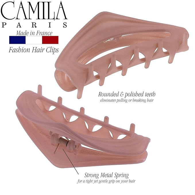 Camila Paris CP3530 French Hair Clips for Women, 3" Pink, Medium Claw Clip Strong Hold All Day, No Damage No Slip Claw Clips for Thick Curly Wavy Fine Straight Hair, Jaw Clip Made in France