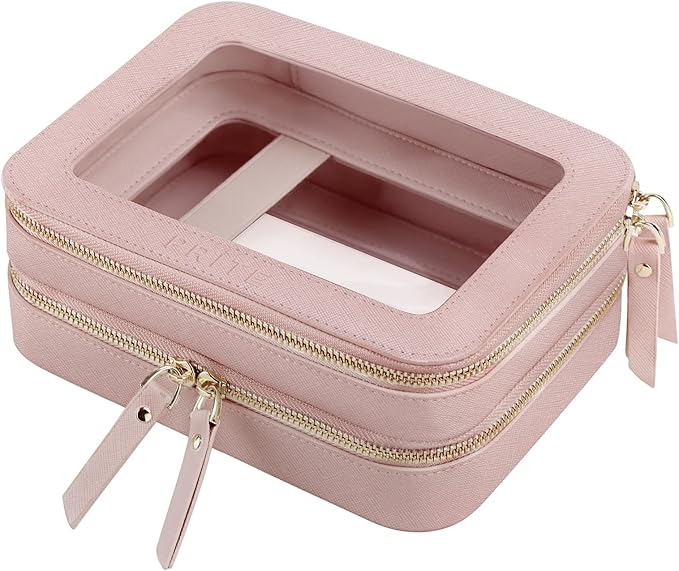 Prite Double Layer Clear Makeup Bag Travel Cosmetic Organizer for Women