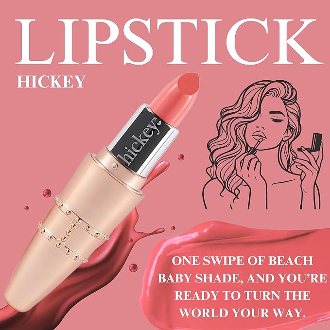 Hickey Refillable Pendant Lipstick, Beach Babe[Coral] – Wearable Satin Lip Color on a Chain, Refillable Clean Beauty, Full Lipstick Included