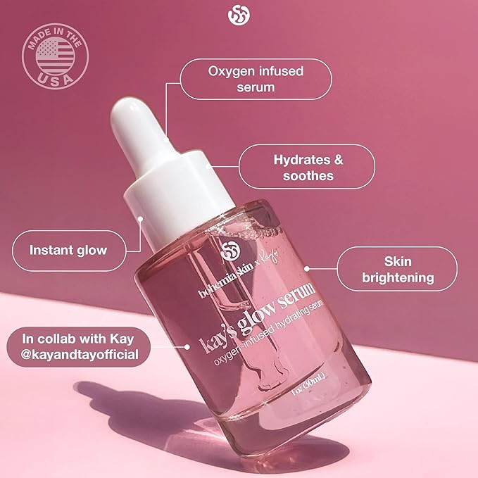 Kay's Glow Serum - Vitamin C Serum for Face with Stable THD Ascorbate & Oxygen Brightening Glow Face Serum - Hydrating Dark Spot Serum + AHA Discoloration Corrector - Glass Skin, 1 oz