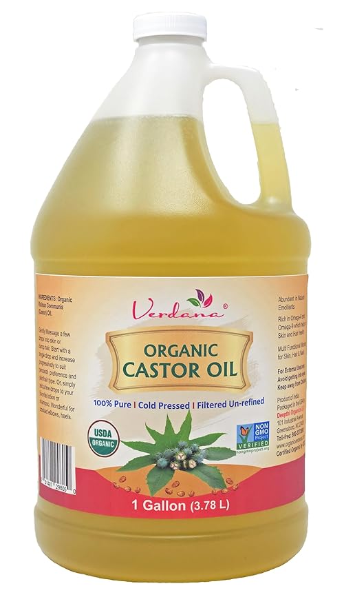 Verdana Organic Castor Oil – Cold Pressed, Bulk 1 Gallon, Professional Grade for Hair, Skin & Cosmetic Use