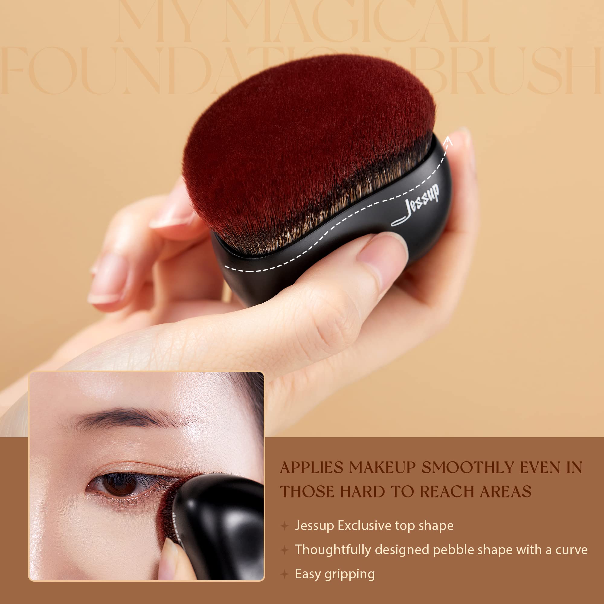 Jessup Foundation Brush Large Kabuki Makeup Brush for Face Body Blending Buffing Stippling Liquid Powder Cream Flawless with Gift Box, Black SF001