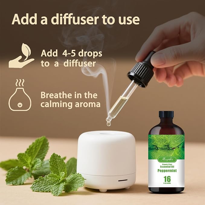 MLYNKL Peppermint Essential Oil,for Diffuser,16oz+Roll-On 0.33oz