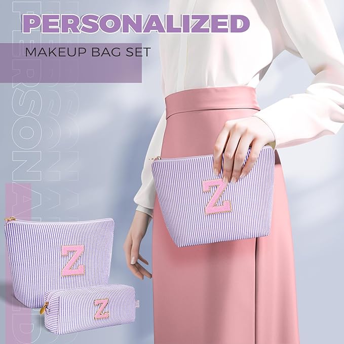 Personalized Makeup Bag for Women Girls - Fashion Cosmetic Bag Trendy Travel Toiletry Bag with Initials Letter - Teen Gifts - Lavender,Z