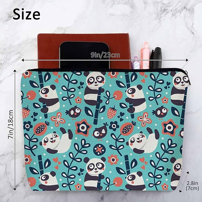 Kalygon Panda Cosmetic Bags For Women, Cute Pandas Bamboo Berry Flowers Roomy Makeup Bag Toiletry Bag Accessories Organizer Storage Bags Makeup Pouch For Travel Business Gym Camping Bathroom
