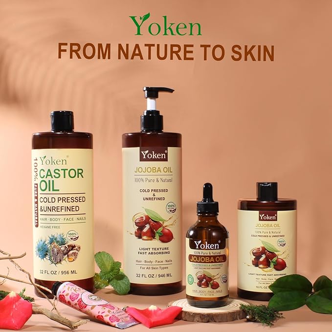 Yoken Organic Jojoba Oil 4oz with dropper, Pure for Nails, Face & Skin Care