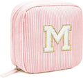 Cute Makeup Bag for Women - Monogram Personalized Initial Makeup Bags Cosmetic Pouch Pink Make Up Case for Women Her Best Friend Friendship Sister Teacher, Mothers Day Gifts for Mom (Letter M, Pink)