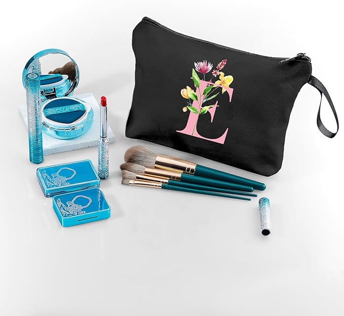 A-Z Personalized Gifts for Women, Initial Make Up Bag with Mirror, E