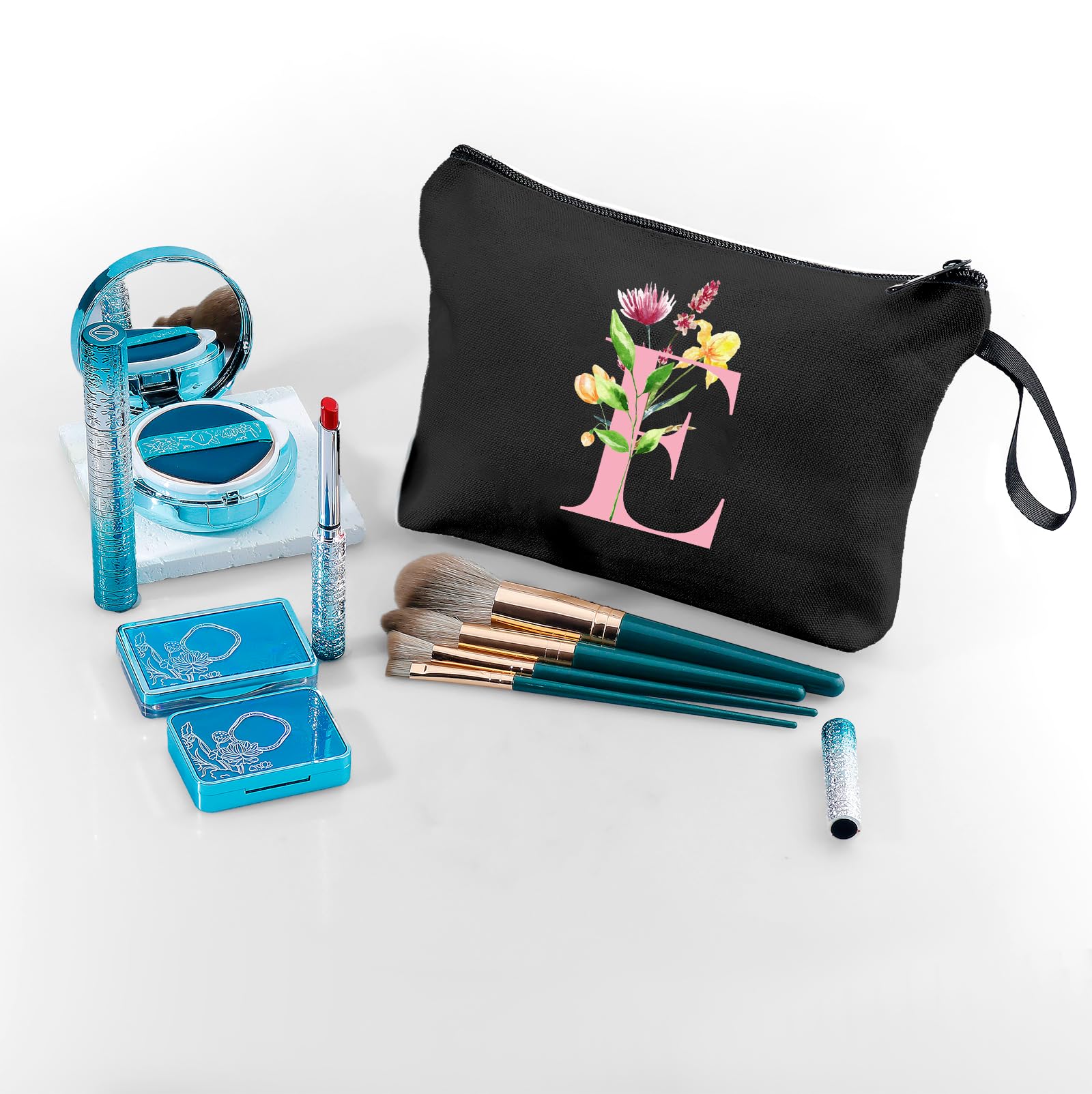 A-Z Personalized Gifts for Women, Initial Make Up Bag with Mirror, E