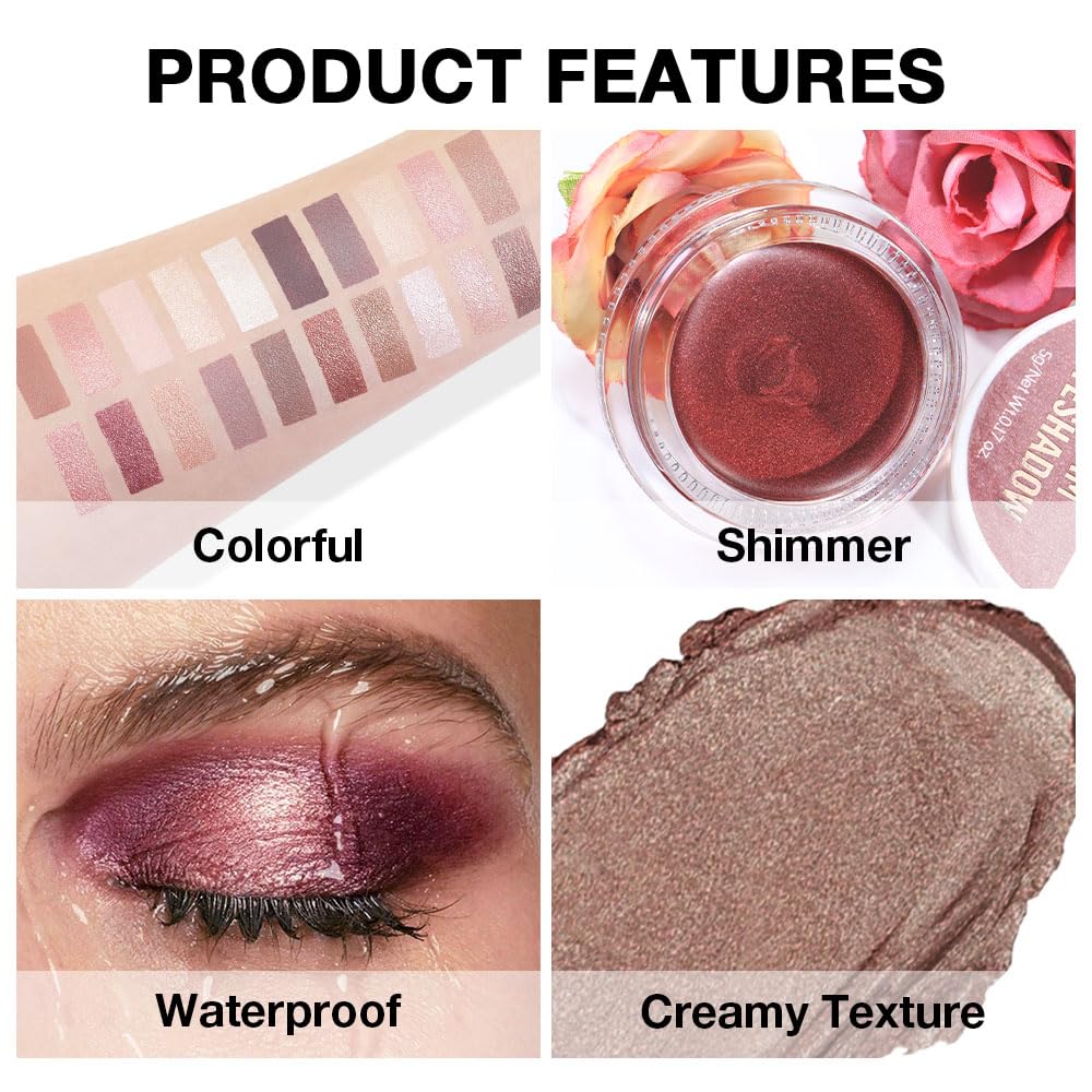 FeiCuiYun Cream Glitter Bronze Shimmer Metallic Eyeshadow Palette Makeup, Natural Single Mini Instant Holographic Eyeshadow For Women, Sombras Crema Para Ojos, Talc, Paraben & Cruelty Free, 20