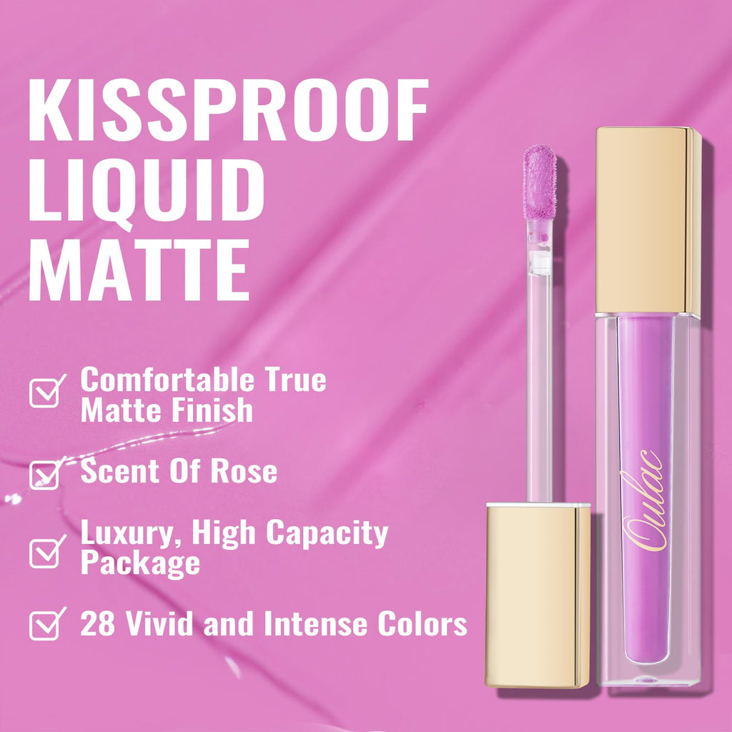 Oulac Matte Lipstick for Women Long Lasting, Light Pink | Lavender Lip Gloss, Waterproof Lip Stain, No Transfer, Creamy High Pigmented Formula with Rose Oil, Vegan & Cruelty-Free, M14
