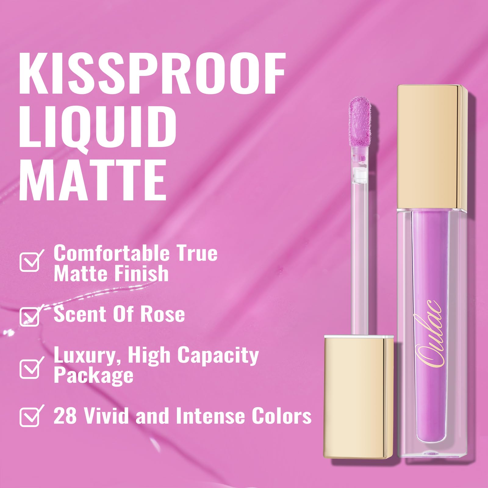 Oulac Matte Lipstick for Women Long Lasting, Light Pink | Lavender Lip Gloss, Waterproof Lip Stain, No Transfer, Creamy High Pigmented Formula with Rose Oil, Vegan & Cruelty-Free, M14
