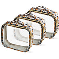 FAYORORY TSA Approved Travel Toiletry Bag,3 Pack Clear Makeup Bags with Handles,Quart Size Clear Cosmetic Bags for Traveling Women,Men,Carry on Airport Airline Compliant Bag,Leopard