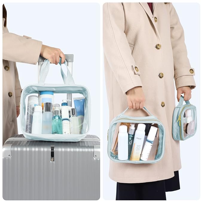 PACKISM Clear Makeup Bag Travel - TSA Approved Toiletry Bag, 3 Grayish Blue
