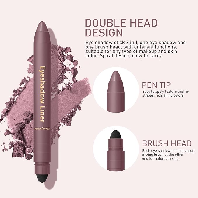 Hgkvnul 2 in 1 Eyeliner and Eyeshadow Plum, Eyeshadow Stick and Liner Duo, Waterproof, Smudge-Proof, Effortless Smoky or Natural Eye Makeup (2Pcs B)