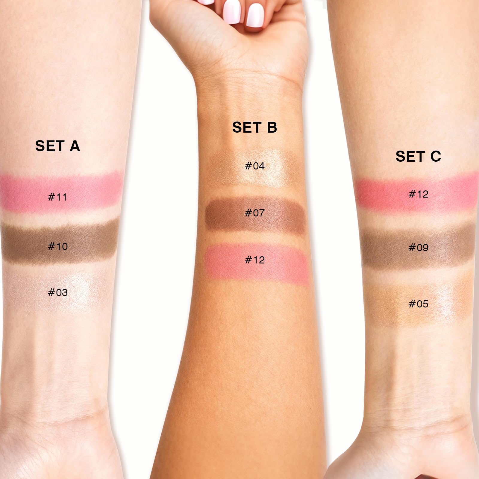 3Pcs Cream Contour Sticks, Shades with Highlighter & Blush & Bronzer Stick, Makeup Contour Stick Set for Sculpt the Cheeks Long Lasting Dewy & Matte Finish Lightweight LIGHT MEDIUM (SET-C)