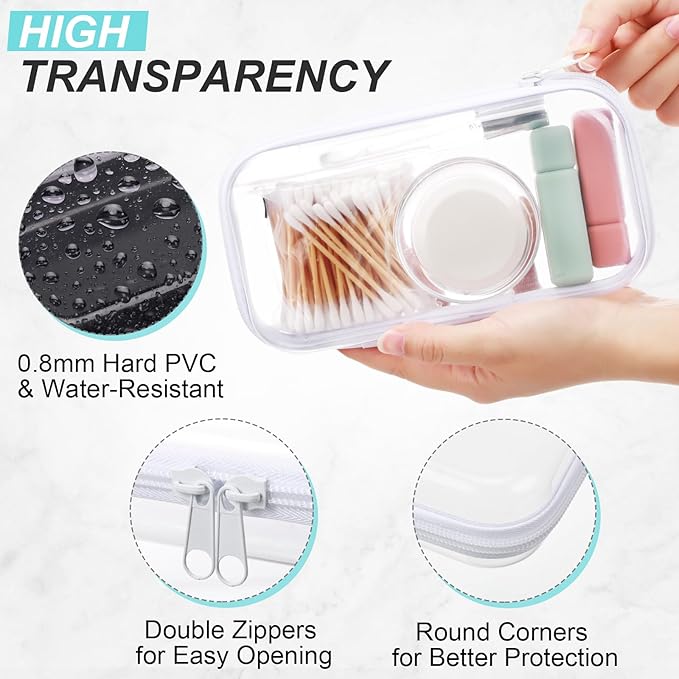 Hoolerry 3 Pcs Clear Hard Zipper Case Hard Plastic Zipper Pouch Makeup Bag Portable Travel Organizer for Cosmetics, Office Supplies, Documents & Toiletries(White,S)