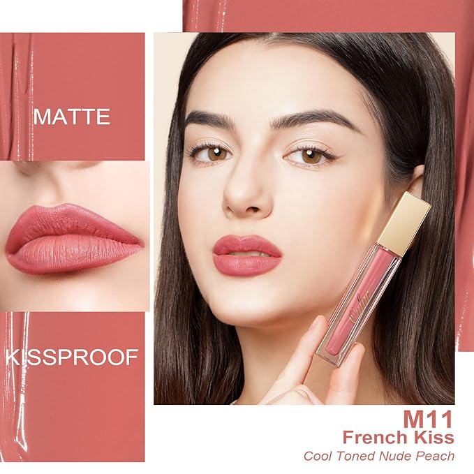 Oulac Matte Lipstick for Women, Liquid Coral Pink Lipstick Long Lasting, Waterproof Lip Stain, No Transfer, Creamy Texture Lip Color with Rose Oil, Vegan & Cruelty-Free, M11