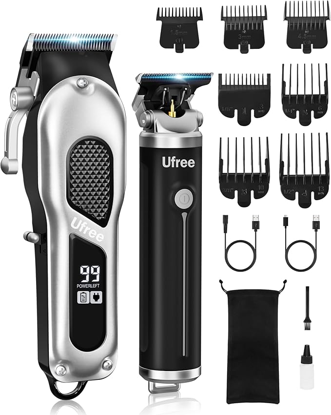 Ufree Professional Hair Cutting Kit, Cordless Barber Grooming Set with Precision Detailer, Rechargeable Electric Shaver, Home & Travel Use, Gift for Him