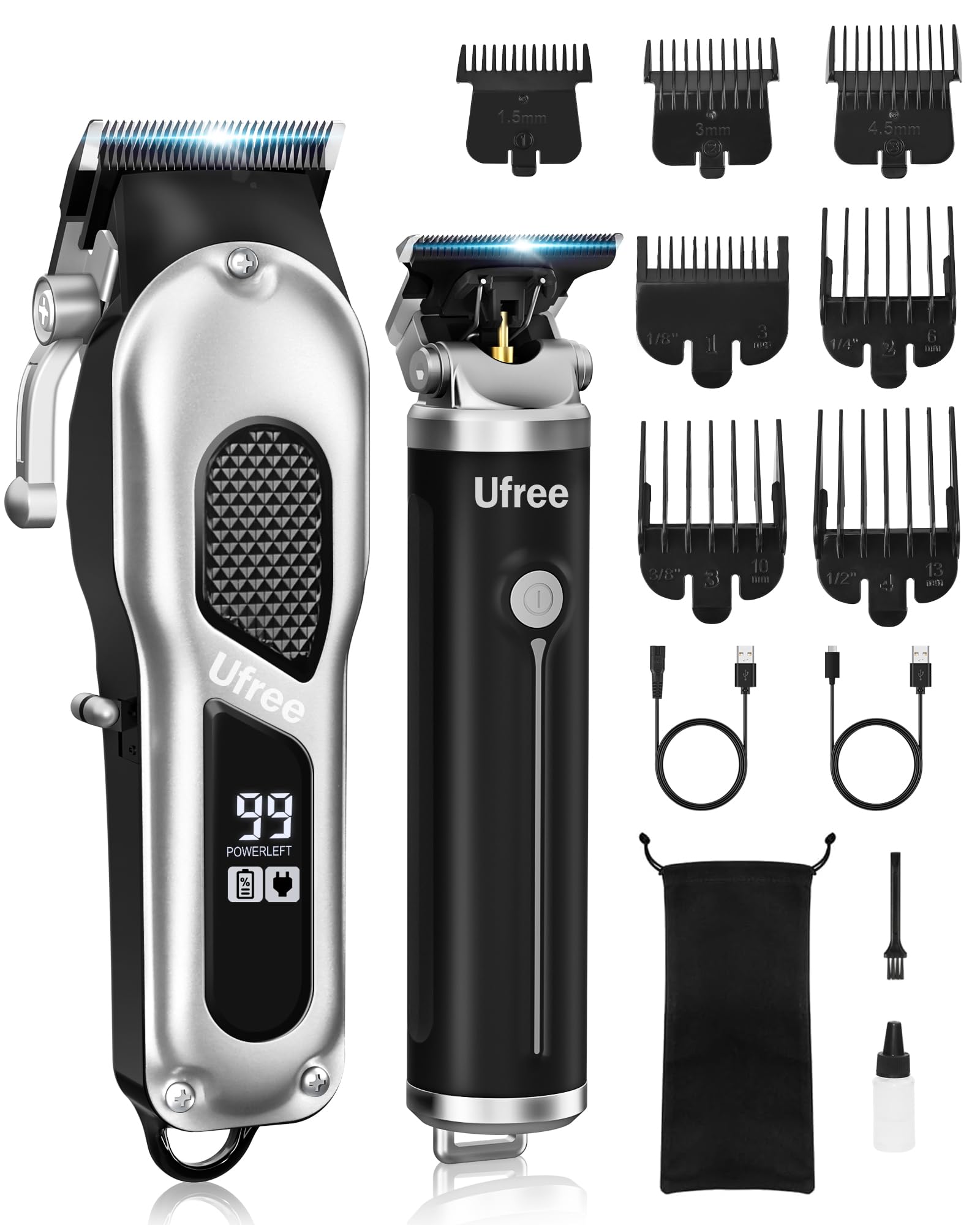 Ufree Professional Hair Cutting Kit, Cordless Barber Grooming Set with Precision Detailer, Rechargeable Electric Shaver, Home & Travel Use, Gift for Him