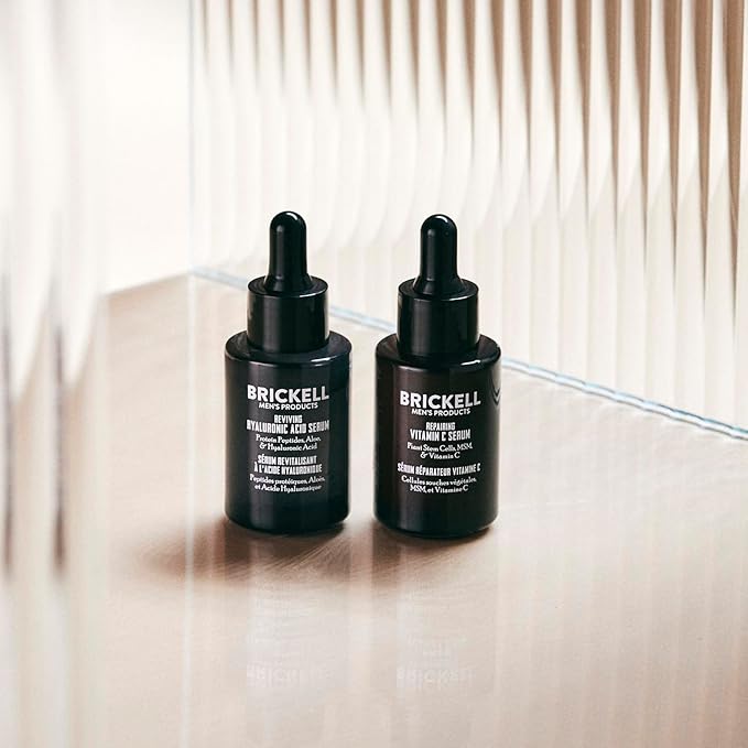 Brickell Men's Daily Anti-Aging Day and Night Serum Routine, With Plant Stem Cells, Vitamin E, and Protein Peptides, Unscented