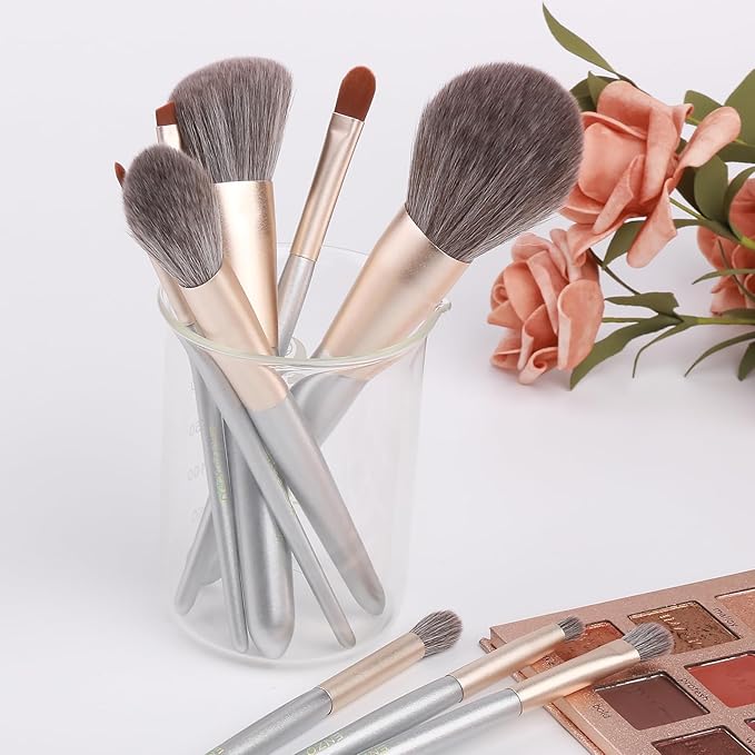 ENZO KEN Natural Hair Makeup Brushes Set Professional, Grey Squirrel Hair Makeup Brush Set with Case, Unique Cosmetic Brushes Makeup Set, Natural Makeup Brushes, Natural Bristle Makeup Brushes -Silver