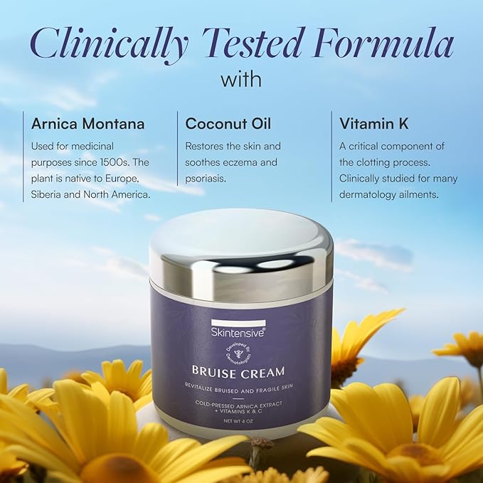 SKINTENSIVE Arnica Bruise Cream for Thin Skin – Vitamin K Cream for Bruises & Skin Discoloration, Moisturizing Arnica Cream for Seniors, Non-Greasy Formula, 4 Oz