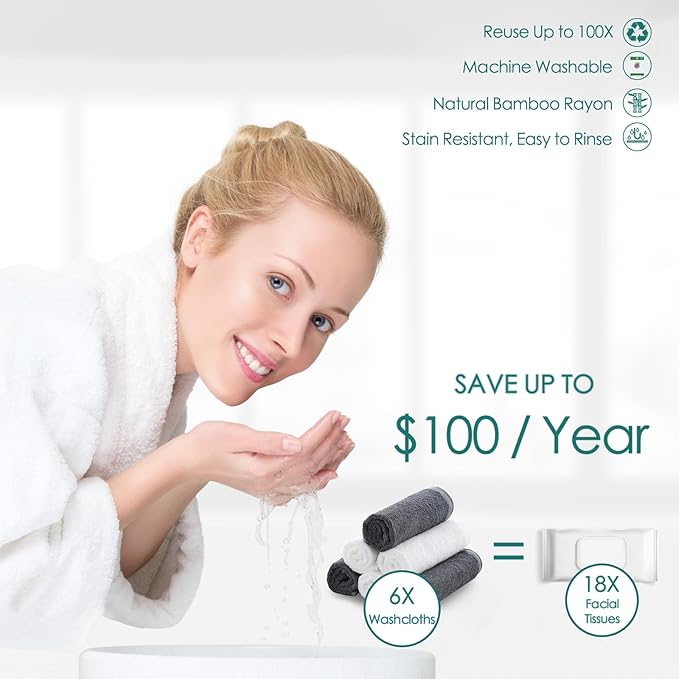 Face Washcloths 12 Pack,Womens Reusable Makeup Remover Towel,10''x10'',Grey
