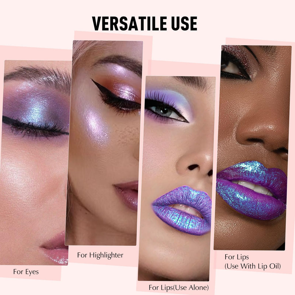 Wugbc Glitter Lipstick Makeup, Rose Gold Holographic Metallic Lip Stick Long Lasting Lightweight Non-Sticky Hydrating Lip Tinted Full Coverage Sparkling Chameleon Lipstick for Women