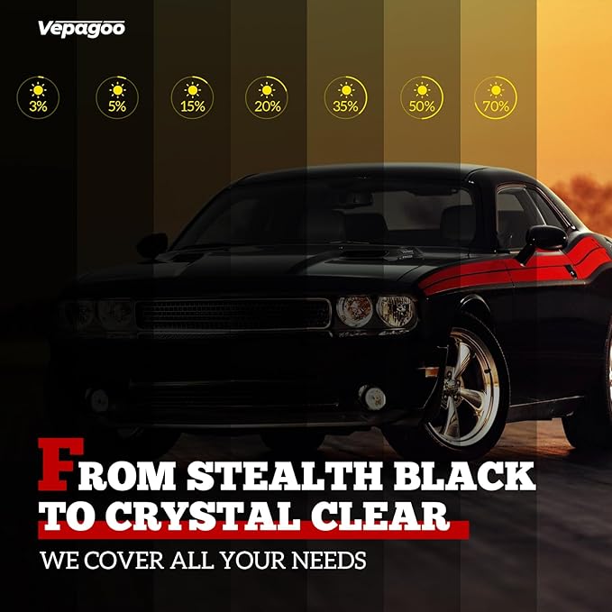 Vepagoo 15% VLT Ceramic Car Window Tint Film (24" x 100FT) - Heat & Glare Reduction, Blocks UV & IR Rays, Scratch Resistant, Privacy Car Window Tint Fit for Sedan SUV