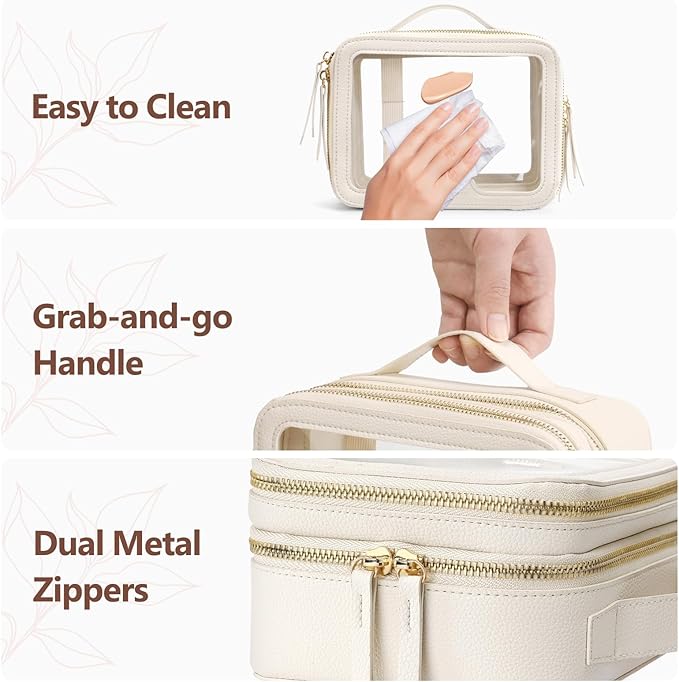 PACKISM Clear Makeup Bag - PU Leather Clear Travel Bags for Toiletries